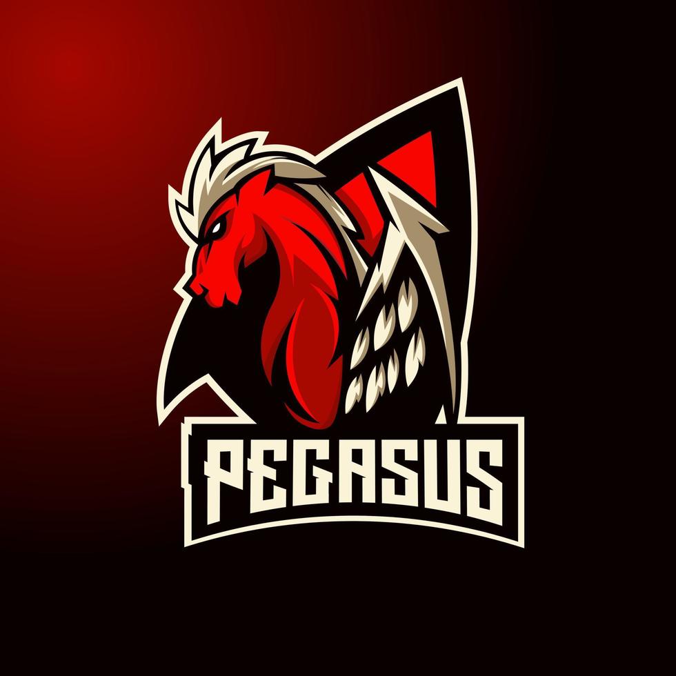 Pegasus athletic club vector logo concept isolated on dark background for badge, emblem and t shirt printing. Modern sport team mascot badge design.