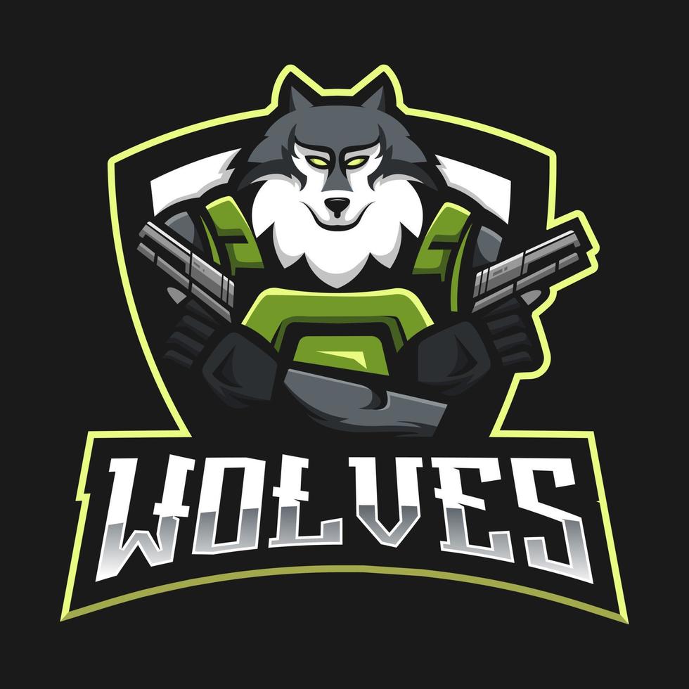 diseño del logo de la mascota de los lobos con un moderno estilo de concepto de ilustración para la impresión de insignias, emblemas y camisetas. ilustración de lobo enojado para equipo deportivo vector