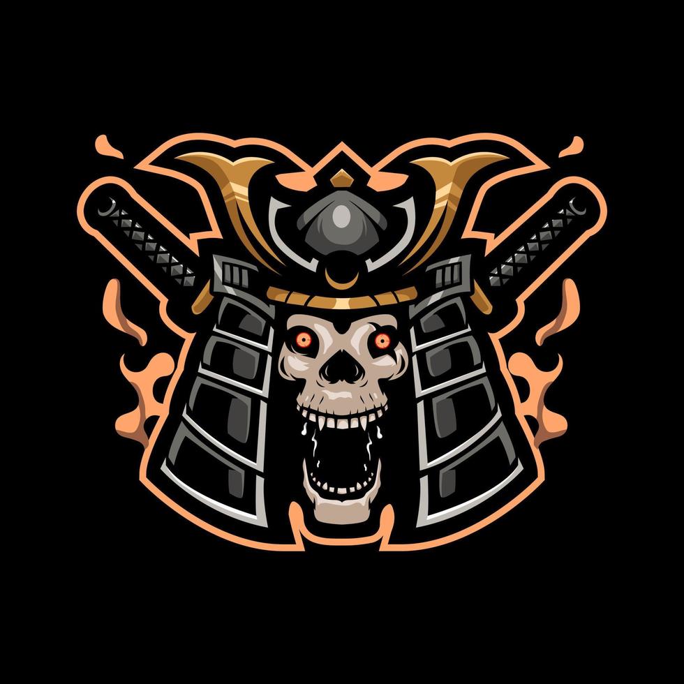 cráneo samurai mascota logo diseño ilustración vector