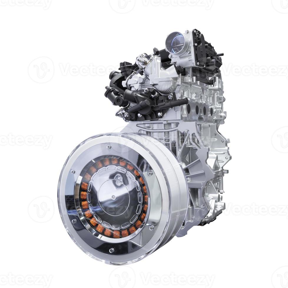 Hybrid car engine isolated on white background with clipping path photo