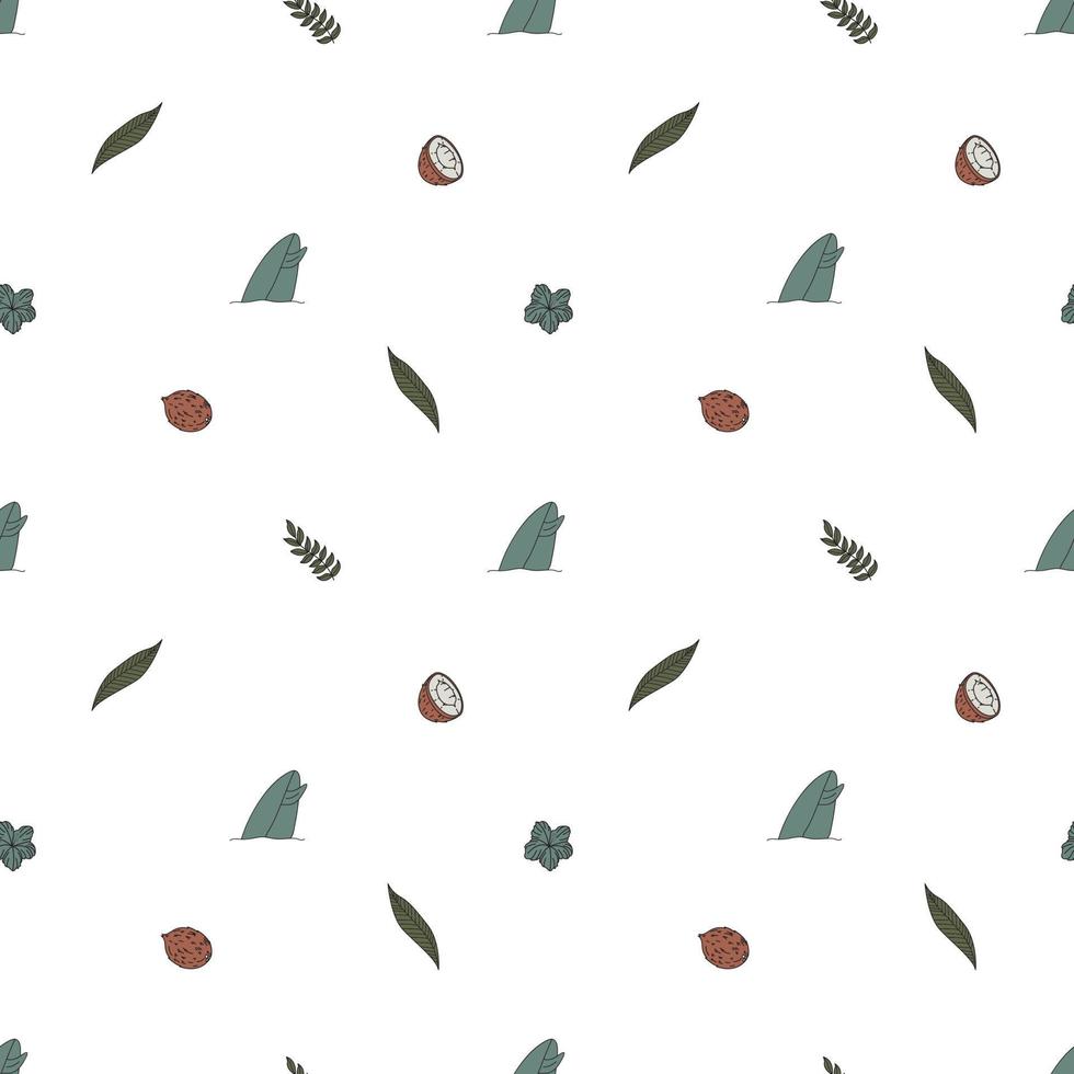 Seamless Pattern With Elements For Surfing. Palm Trees, Waves And Surf Boards In The Doodle Style. vector