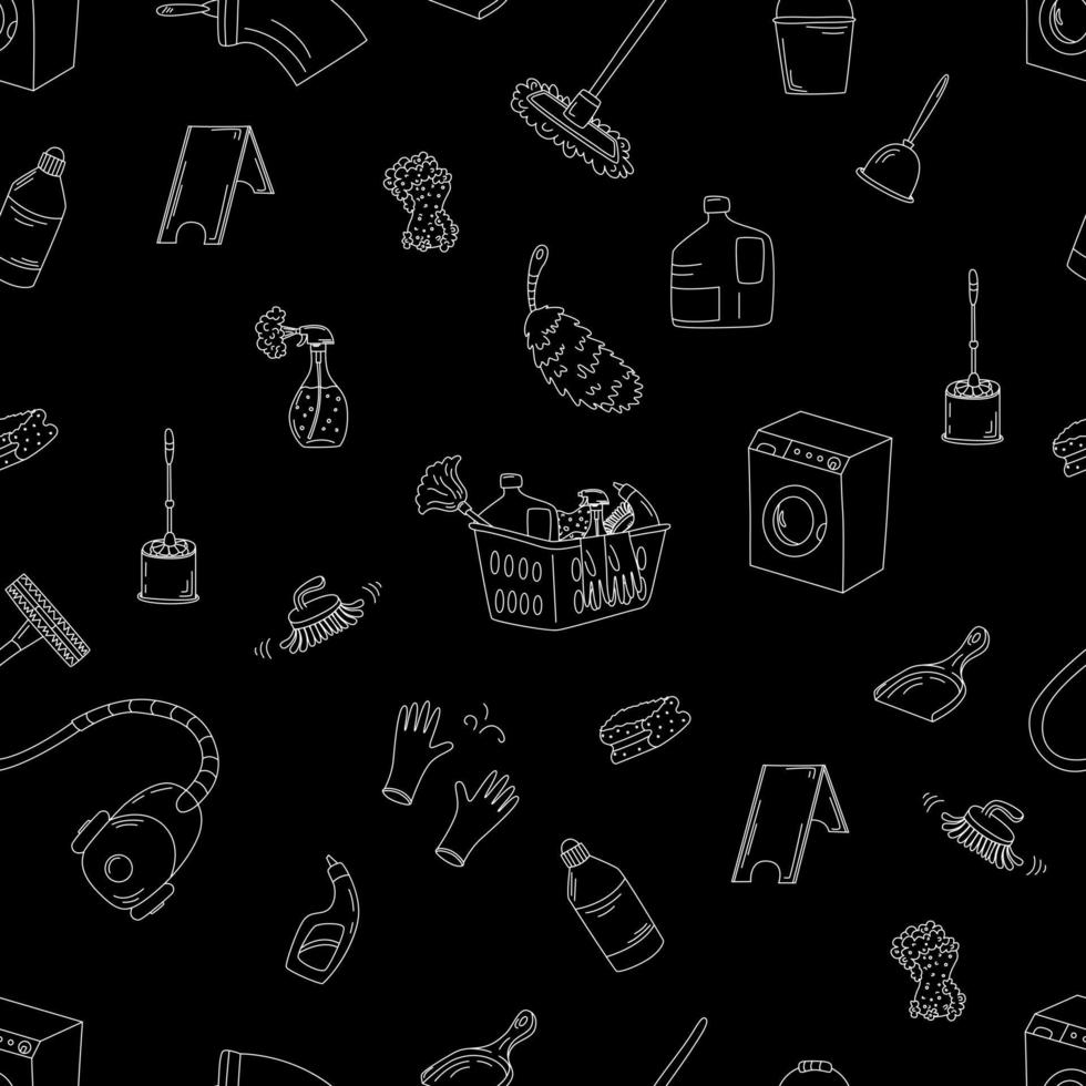 Seamless Pattern With Doodle Style Cleaning Elements. vector