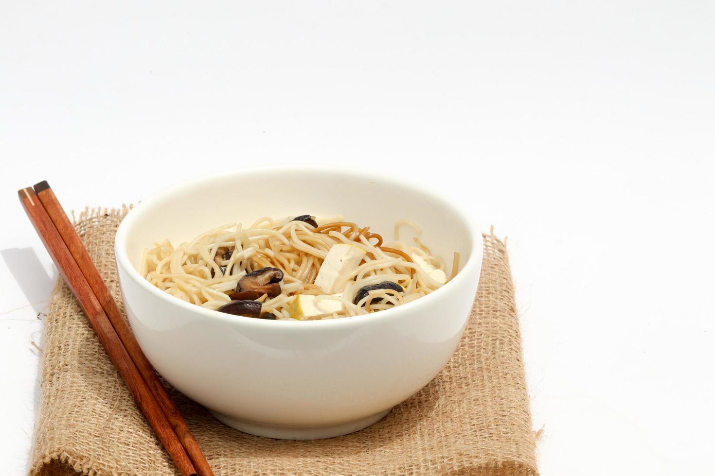 Vegan noodle with shitake and tofu. photo
