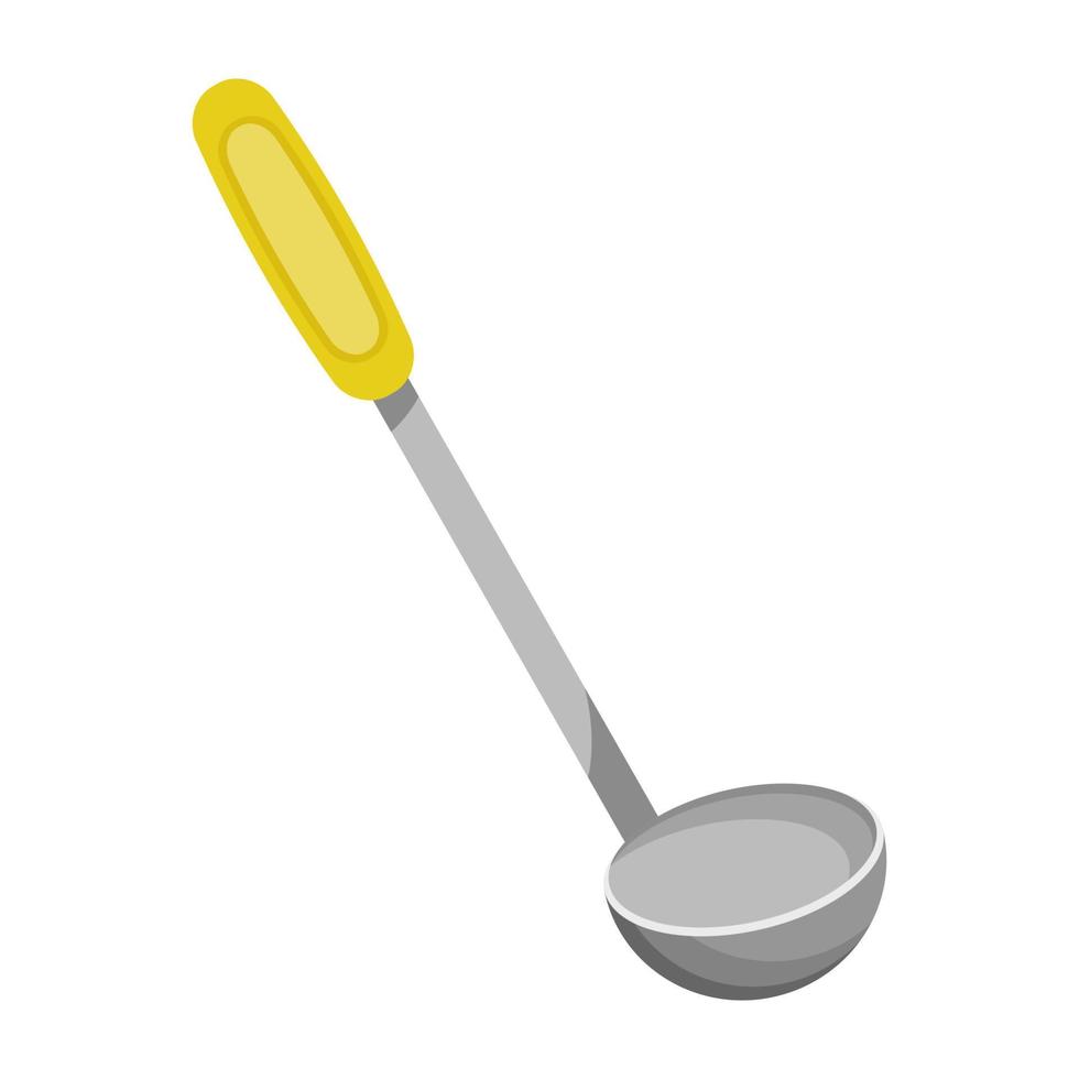 Kitchen ladle in cartoon style. Vector icon of ladle isolated on a white background. Kitchenware.