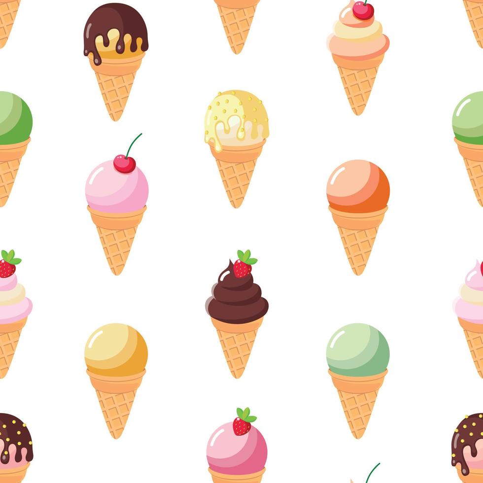 patrón sin fin con diferentes conos de helado. vector
