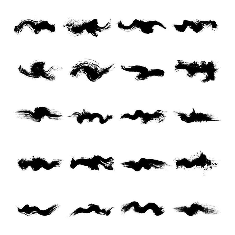 Collection of black ink brush strokes. Vector illustration