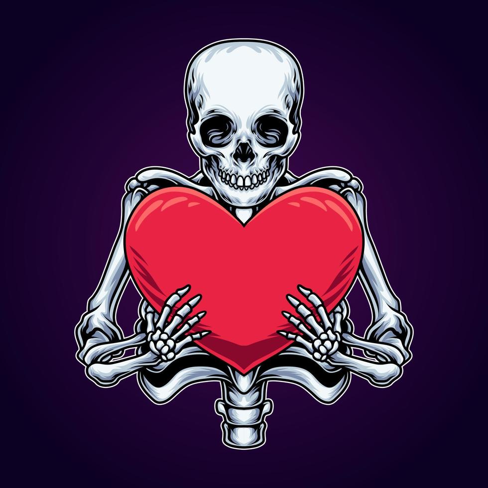 Skeleton holding a love sign vector