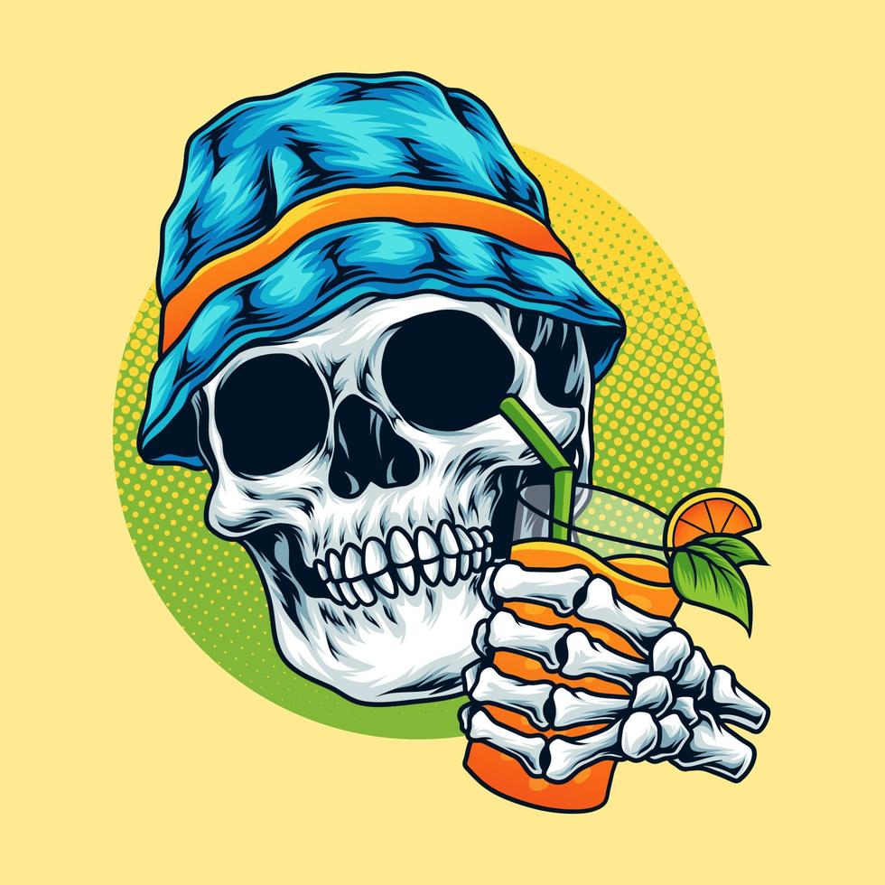 Skull with a drink in summer vector