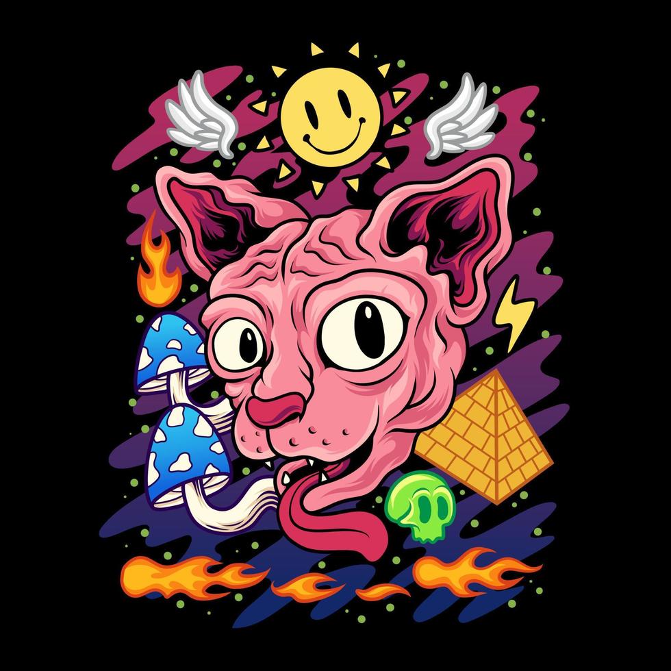 Trippy spinx cat doodle vector