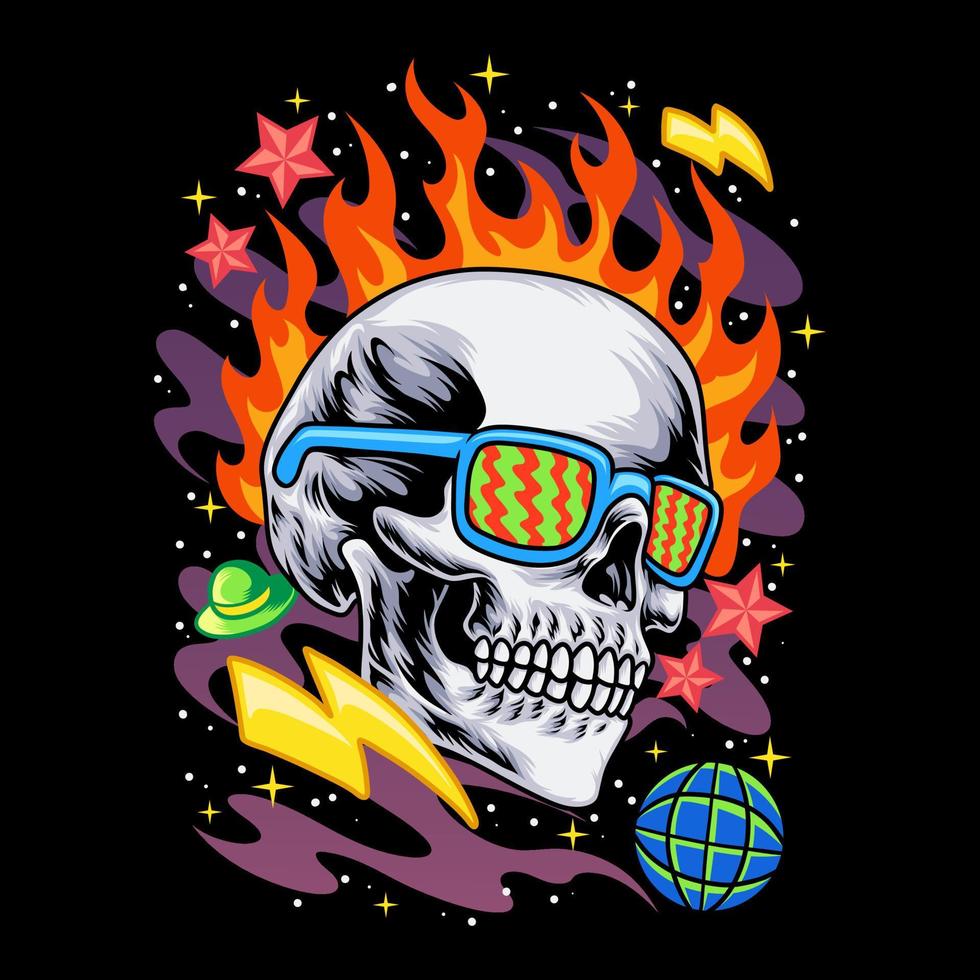 cabeza de calavera trippy vector