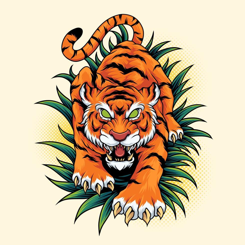 Tiger sneaking in the jungle vector