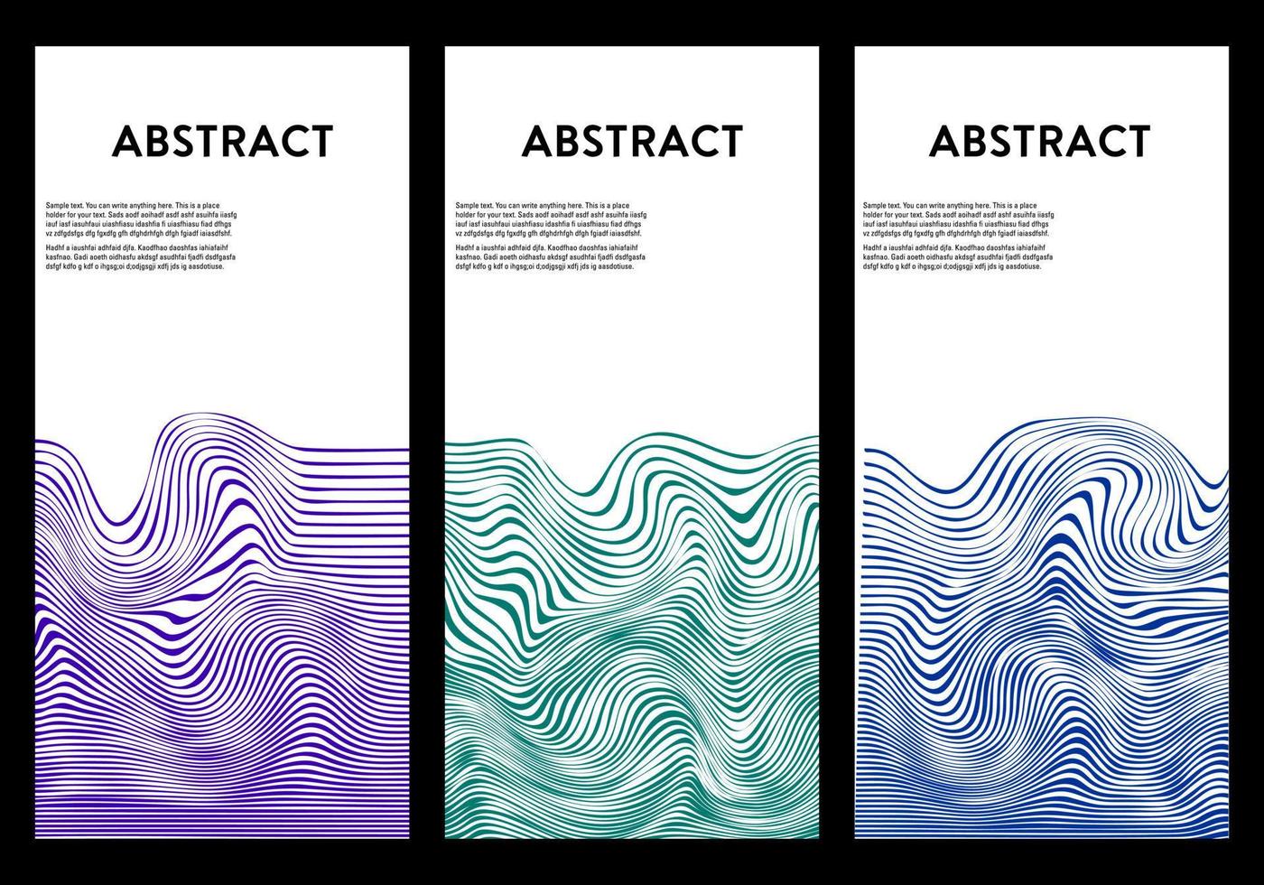 Set of covers with colored abstract wave lines. For envelope cover designs, flyers, invitations, banners and others vector