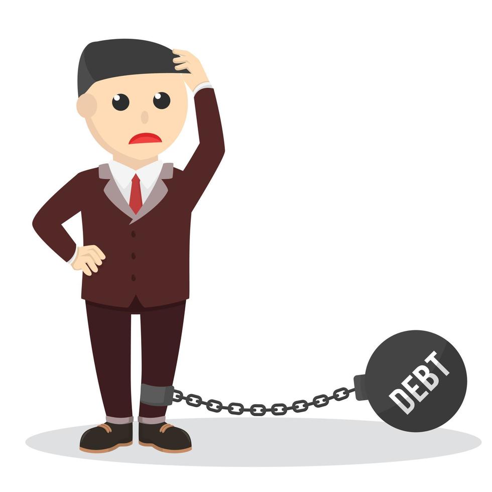 businessman chained to his debt design character on white background vector