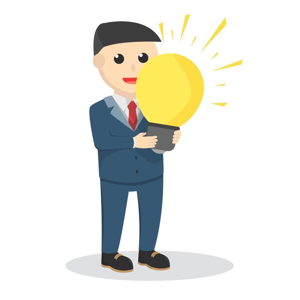 businessman hold a bulb idea lamp design character on white background vector