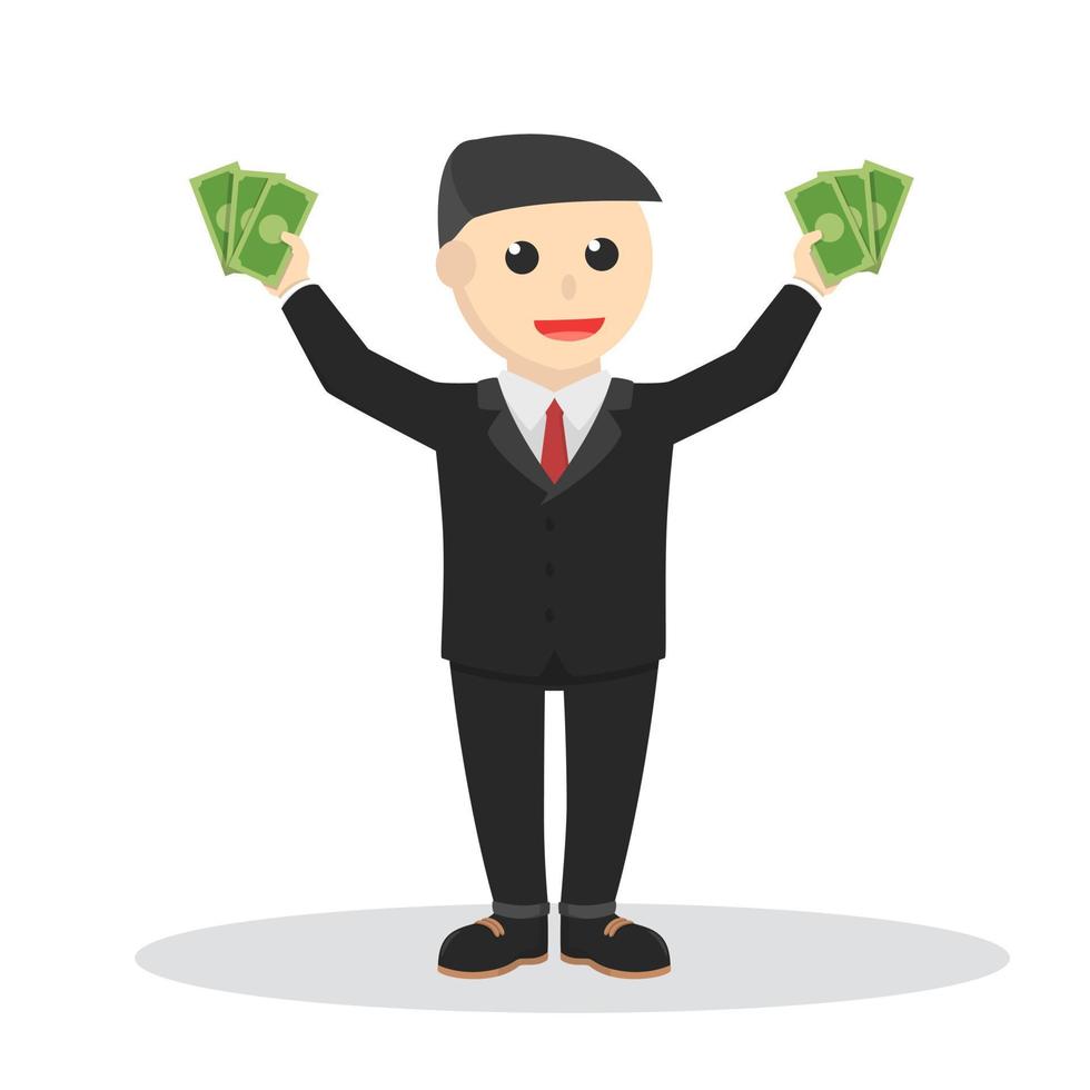 businessman holding a money design character on white background vector