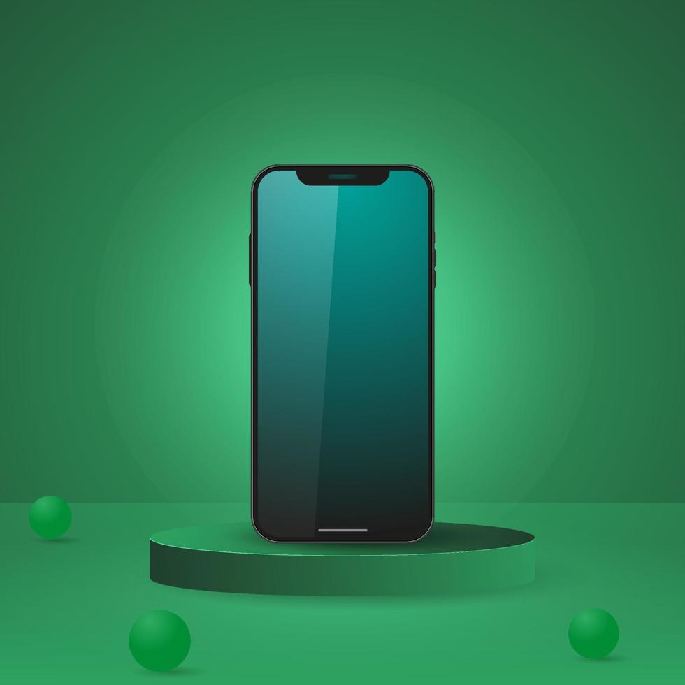 Realistic smartphone vector mockup with screen on the podium