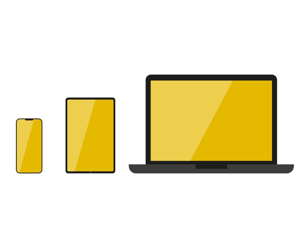 Electronic devices with blank screens. Smartphone, tablet and laptop flat design vector