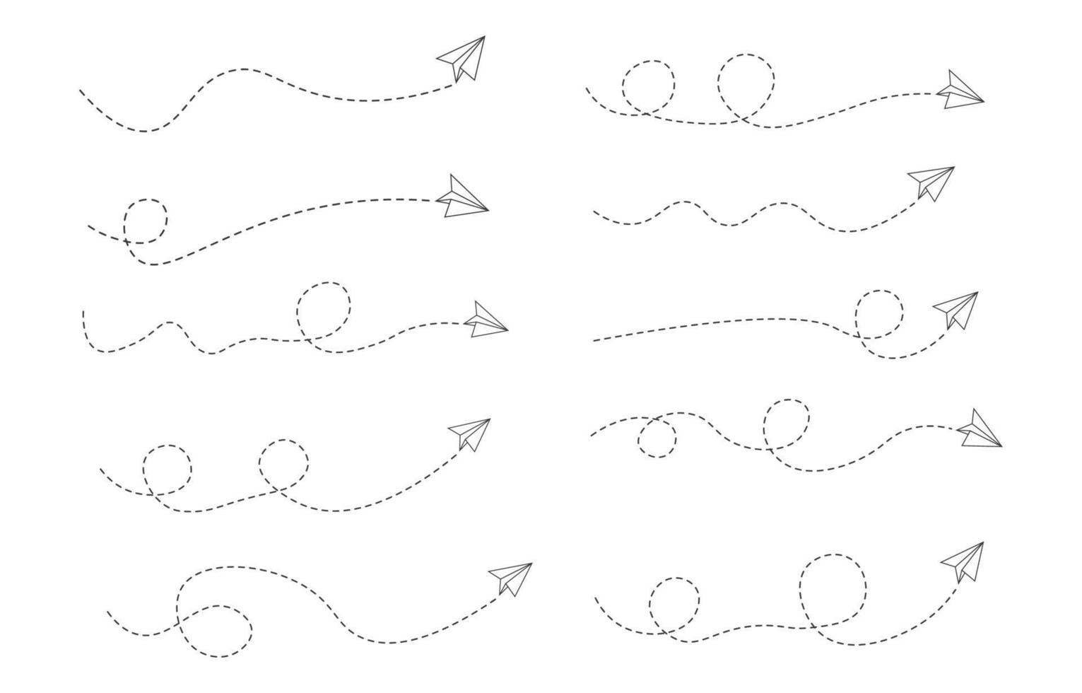 Set of Dashed Line Airplane Route vector