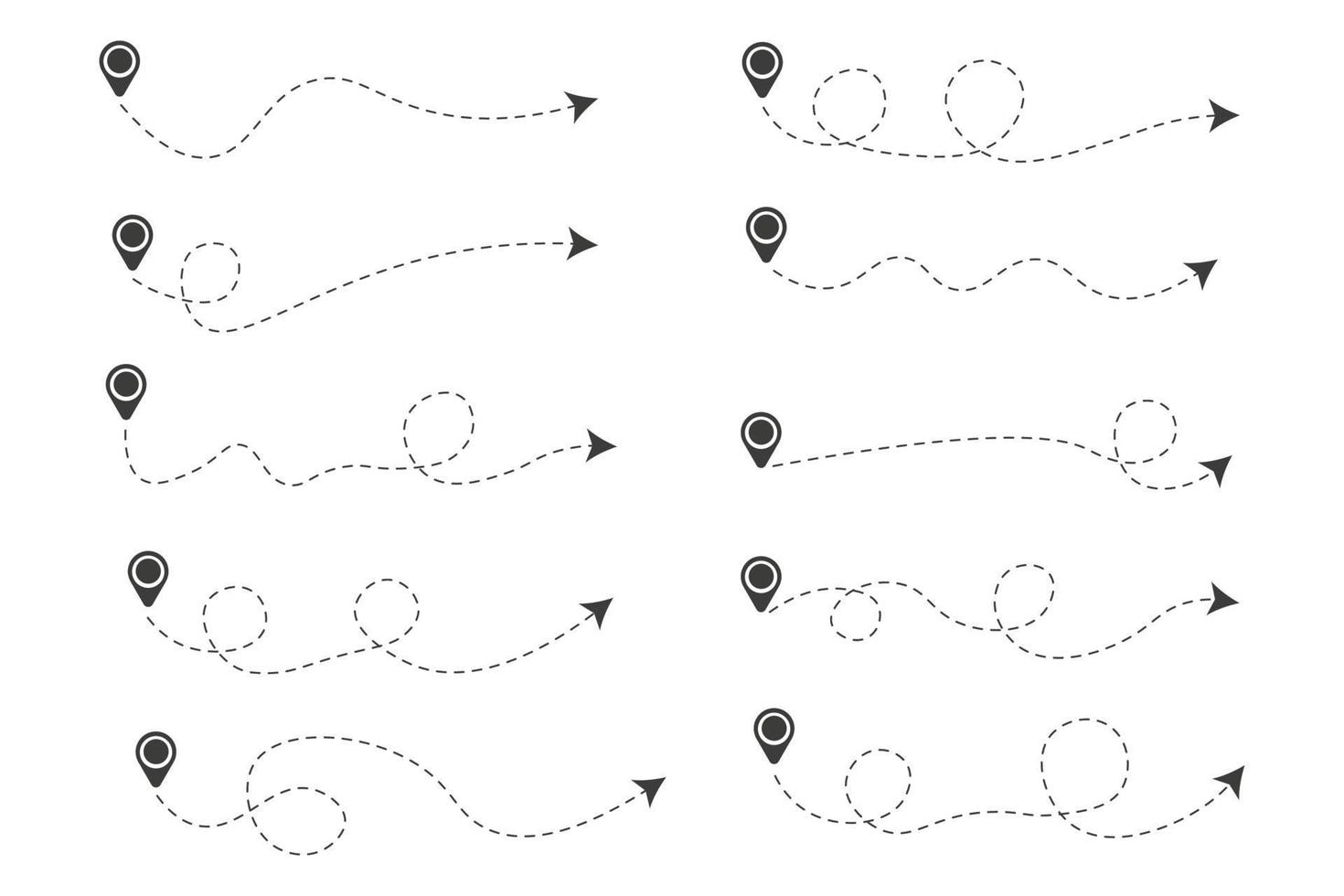 Set of Dashed Line Arrows with Location Icon vector