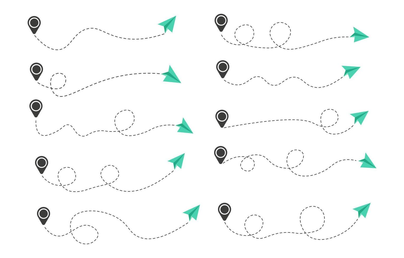 Set of Dashed Line Airplane Route vector