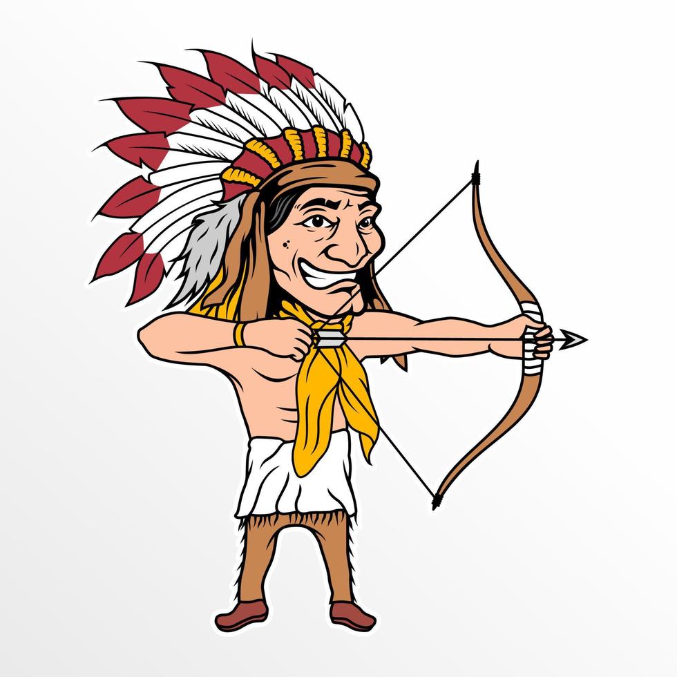 Indian Chief cartoon with arrow Graphic vector inspiration, Design element for logo, poster, card, banner, emblem, t shirt. Vector illustration