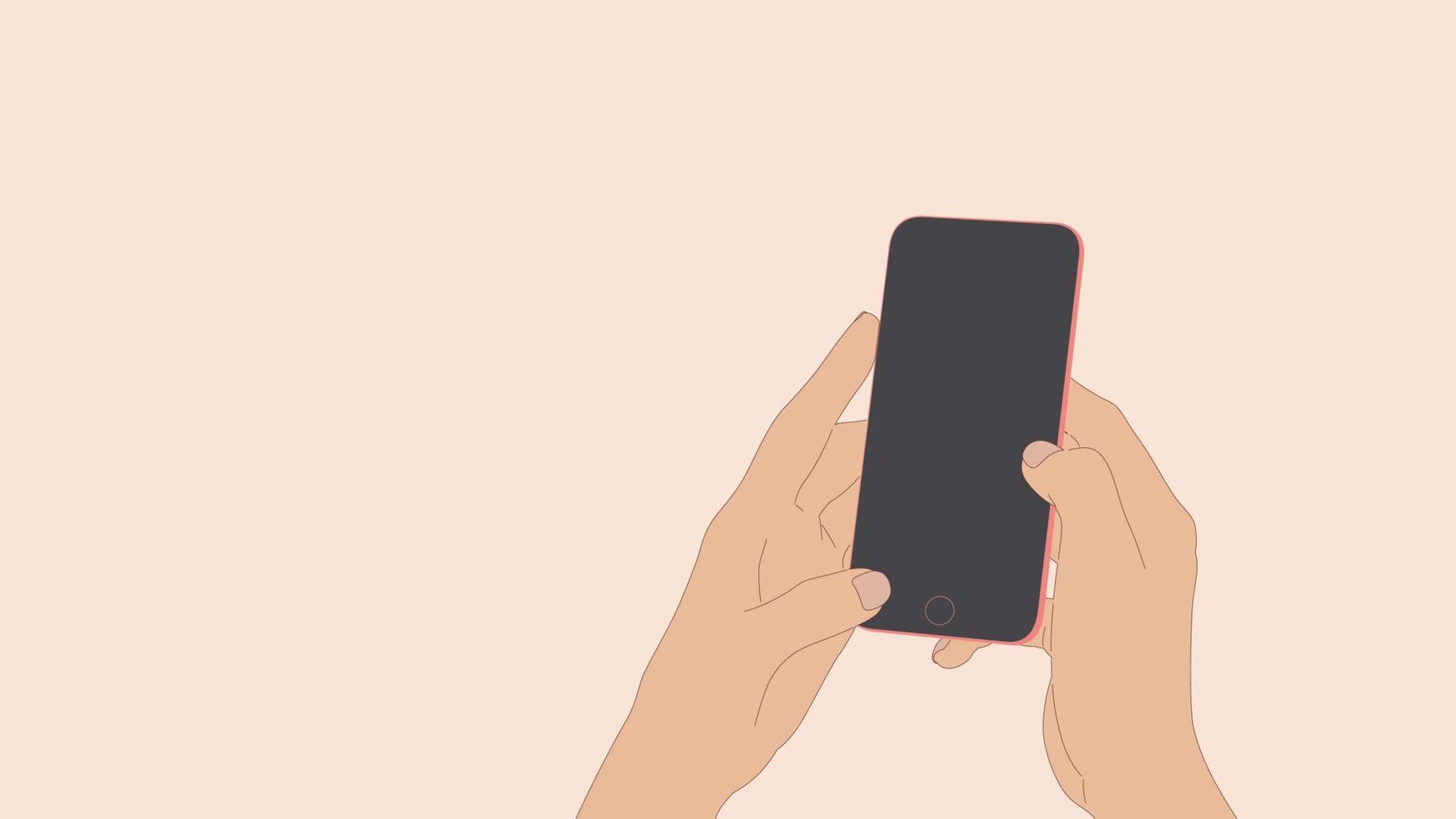 Female hands holding modern phone in vertical position. vector