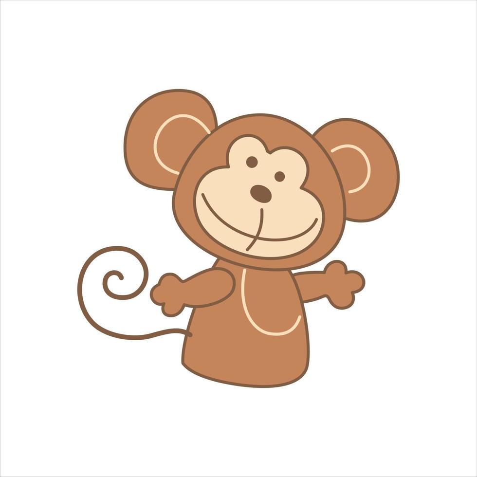 Cute animal character of monkey with smile. Isolated vector illustration.