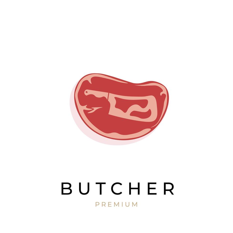 Logo illustration combination of a butcher knife and cut meat vector