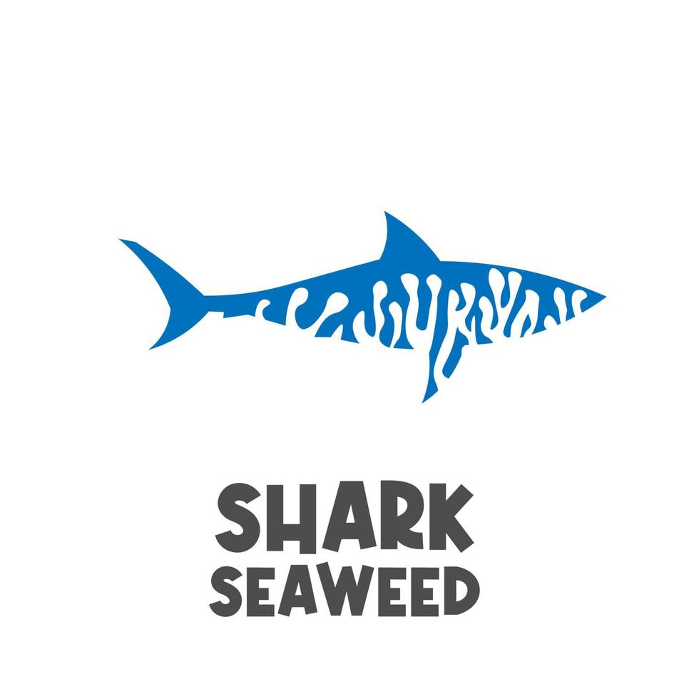 patrón de algas en una ilustración de vector de tiburón azul