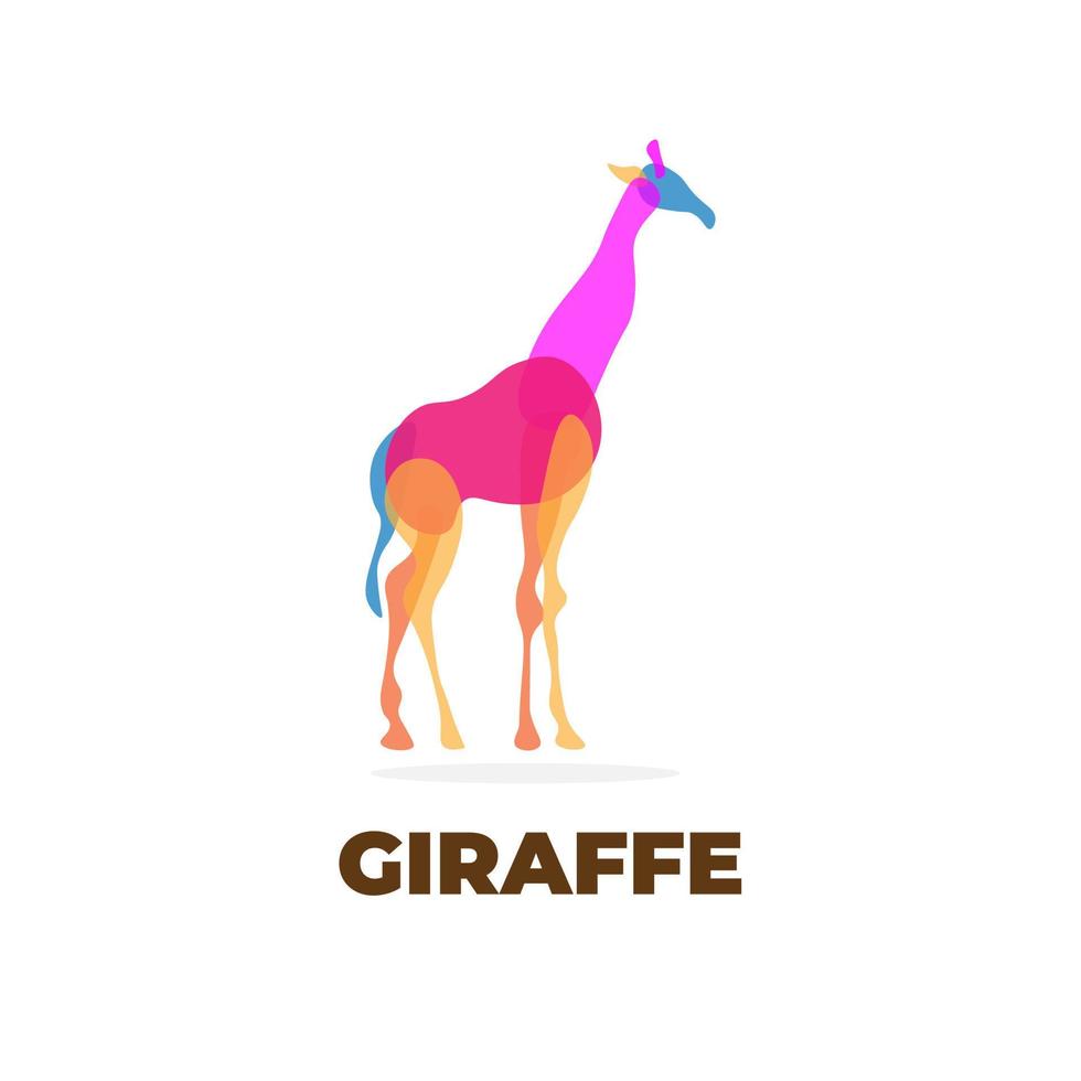 Beautiful giraffe illustration logo with cheerful colors and overlapping vector
