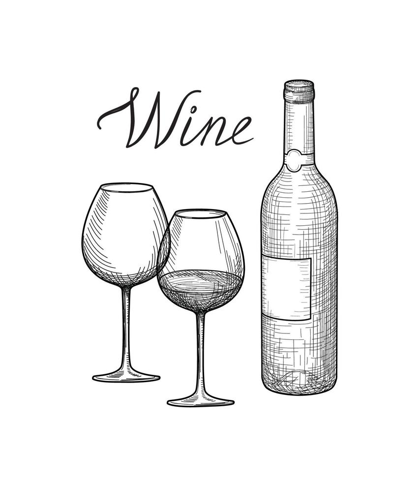 beber juego de vino. pancarta del menú de la barra de café. copa de vino,  botella, letras. fondo de tarjeta de vino 8085755 Vector en Vecteezy