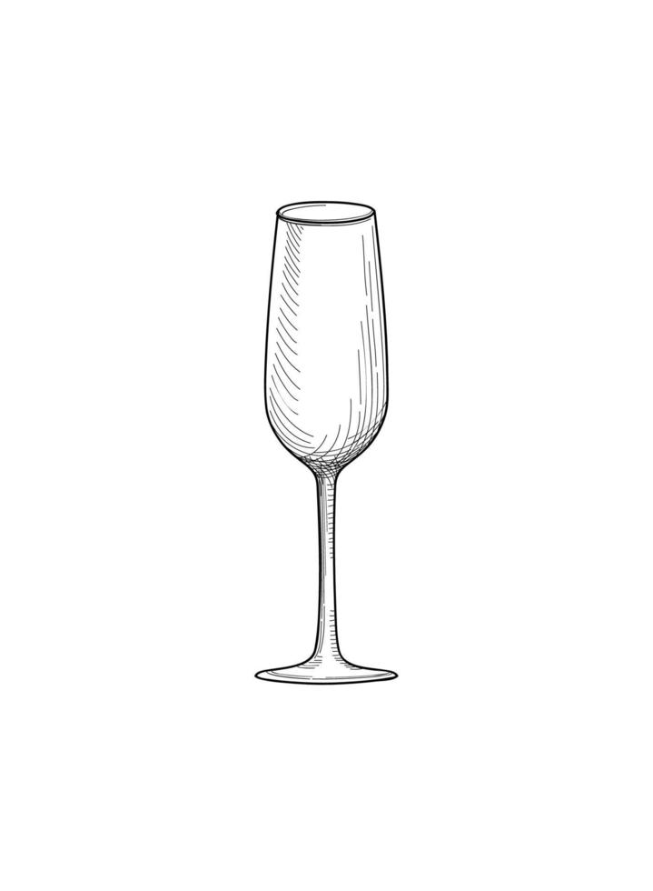 Wine glass. Drink champagne sign. Engraving illustration of wineglass. Utensils sketch. Glassware sign vector