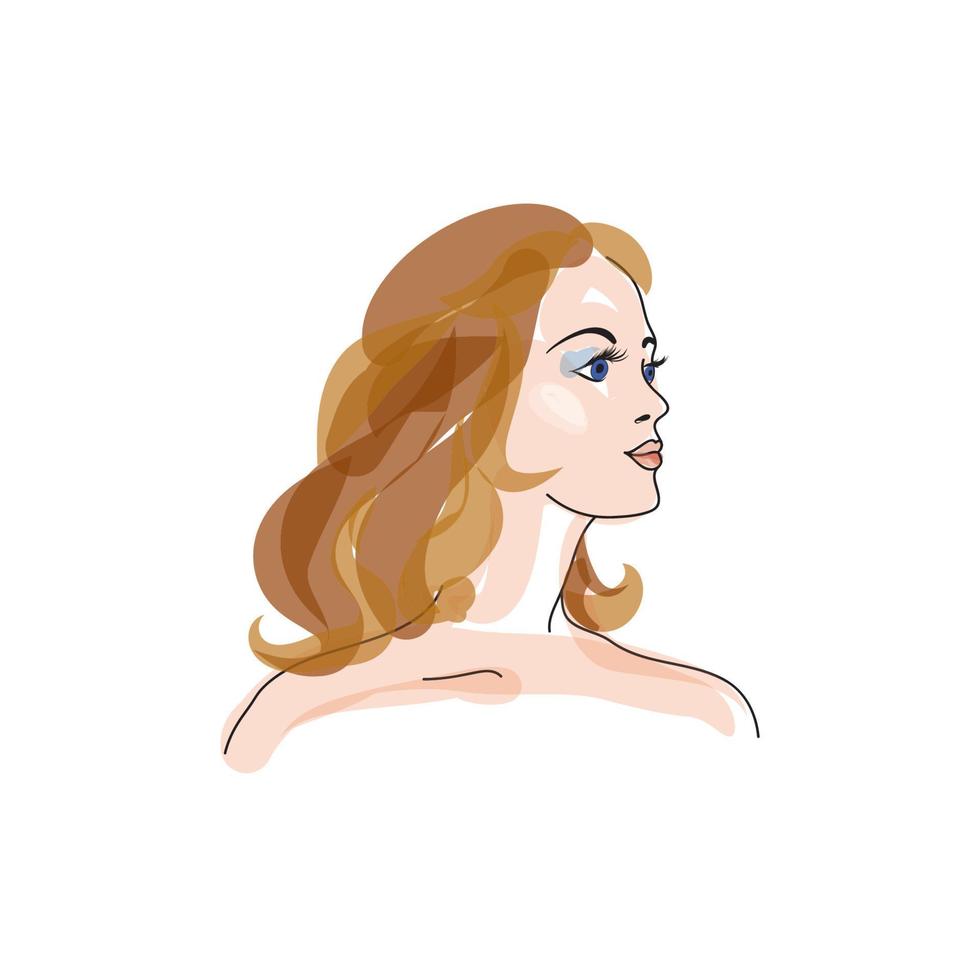 retrato femenino. perfil de dama con hermoso cabello largo. cara de mujer joven. ilustración de salón de belleza. bueno para avatar vector