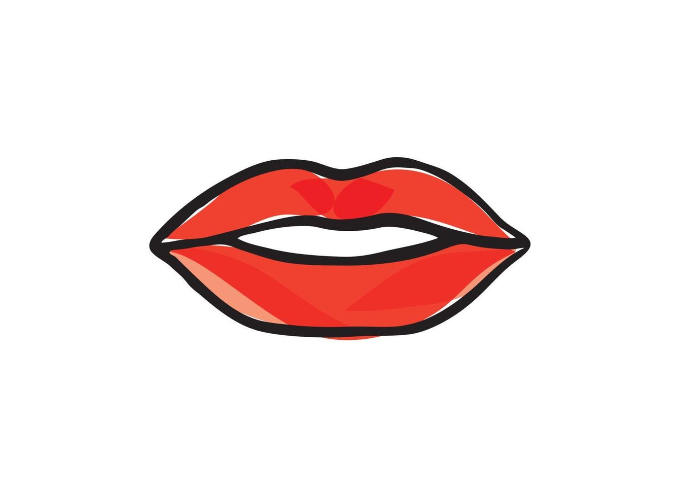 Lips female. Sexy red lips line drawn illustration. Beautiful Woman lips logo in pastel color. Design concept good for logo, card, banner, poster, flyer vector