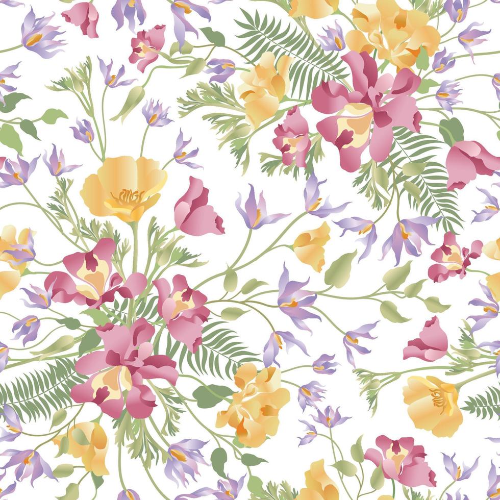 Floral seamless pattern. Flower garden ornamental white background. Flourish garden texture vector