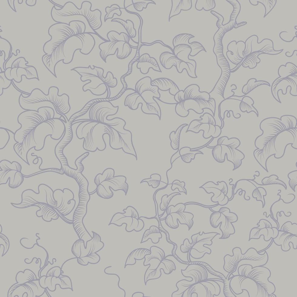 Floral seamless pattern. Branch with leaves ornamental line art drawing texture. Flourish nature summer garden textured background vector