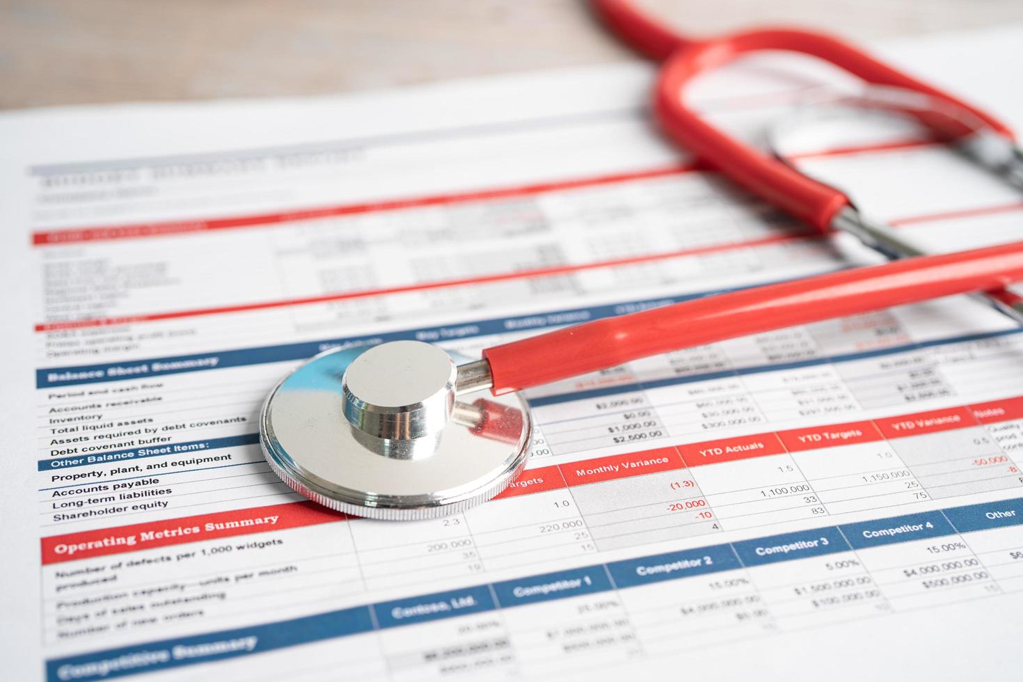 Stethoscope on spreadsheet paper, Finance, Account, Statistics, Investment, Analytic research data economy spreadsheet and Business company concept. photo