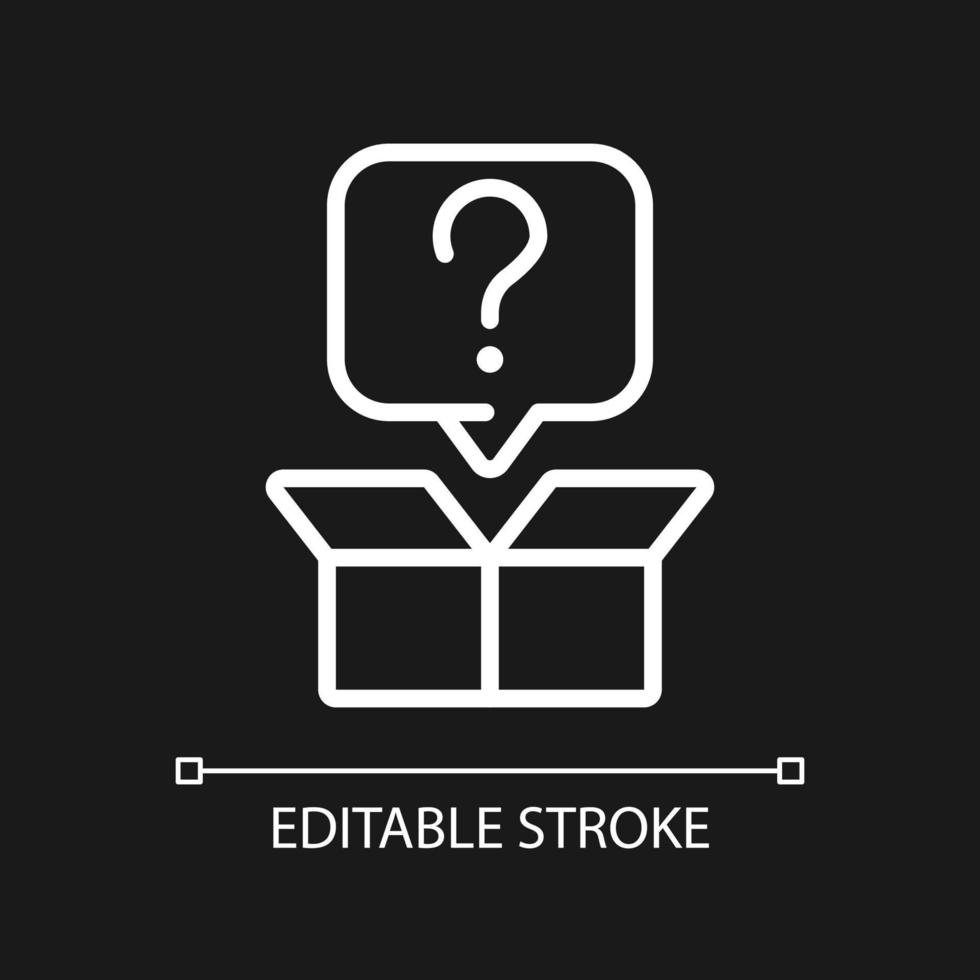 Out-of-the-box question white linear icon for dark theme. Creative thinking. Searching new ways of development. Thin line illustration. Isolated symbol for night mode. Editable stroke. vector