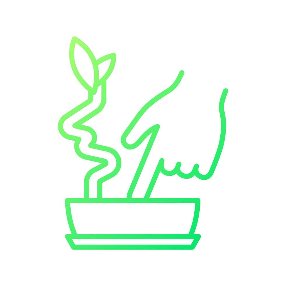 Touch to check moistured soil gradient linear vector icon. Housplant watering and care. Indoor plant hydration. Thin line color symbol. Modern style pictogram. Vector isolated outline drawing