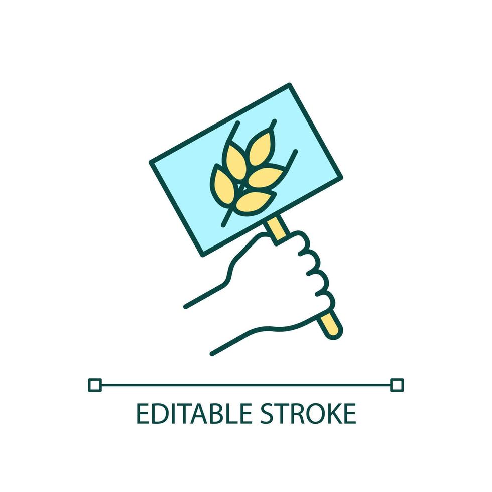 Food justice protest RGB color icon. Equal food access. Nutrition availability activism. Combat hunger. Isolated vector illustration. Simple filled line drawing. Editable stroke.