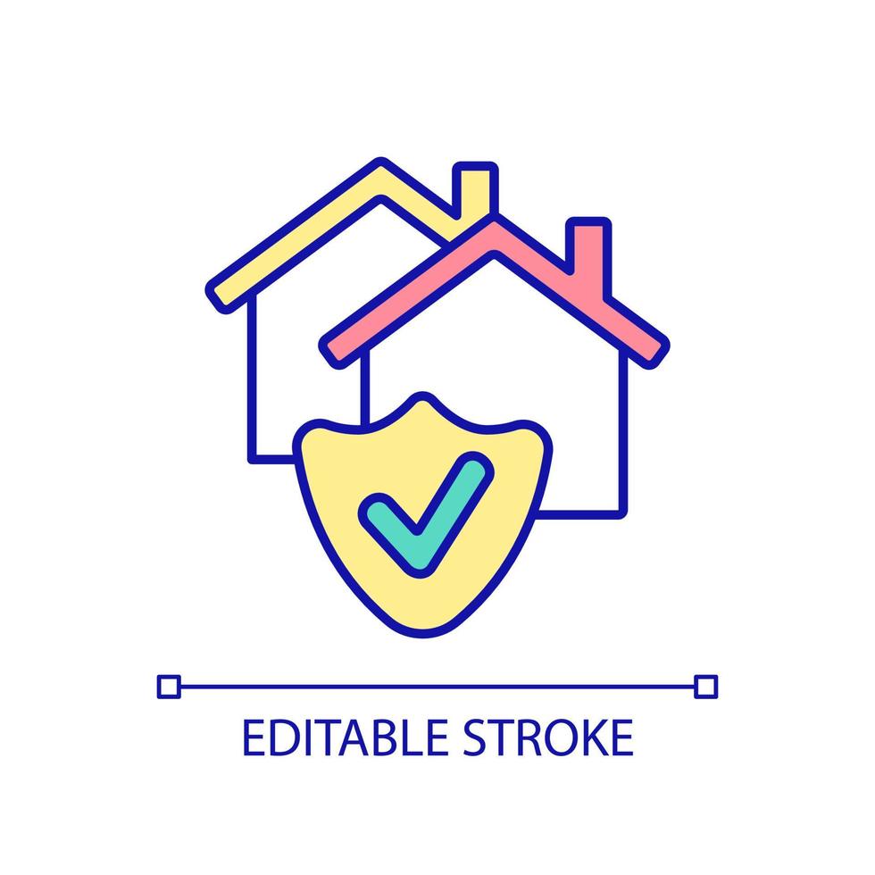Insurance of real estate RGB color icon. Financial coverage for homeowners. Property protection policy. Isolated vector illustration. Simple filled line drawing. Editable stroke.