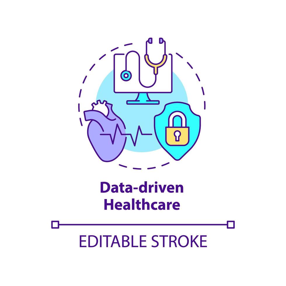 Data-driven healthcare concept icon. Technology innovation. Medicine macro trends abstract idea thin line illustration. Isolated outline drawing. Editable stroke. vector