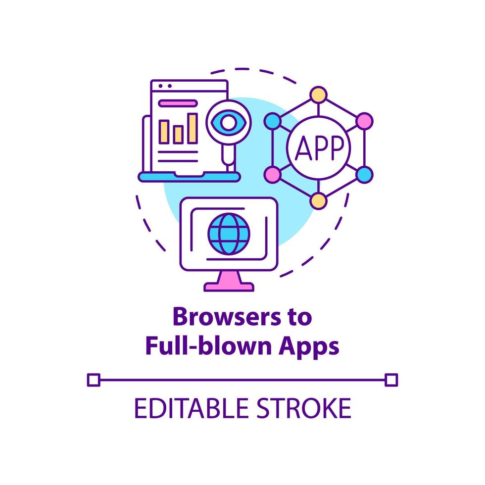 Browsers to fullblown apps concept icon. Software development. Tech macro trends abstract idea