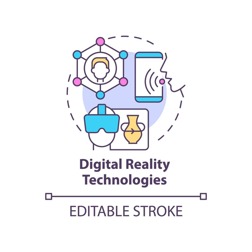 Digital reality technologies concept icon. Virtual assistant. Tech macro trends abstract idea thin line illustration. Isolated outline drawing. Editable stroke. vector