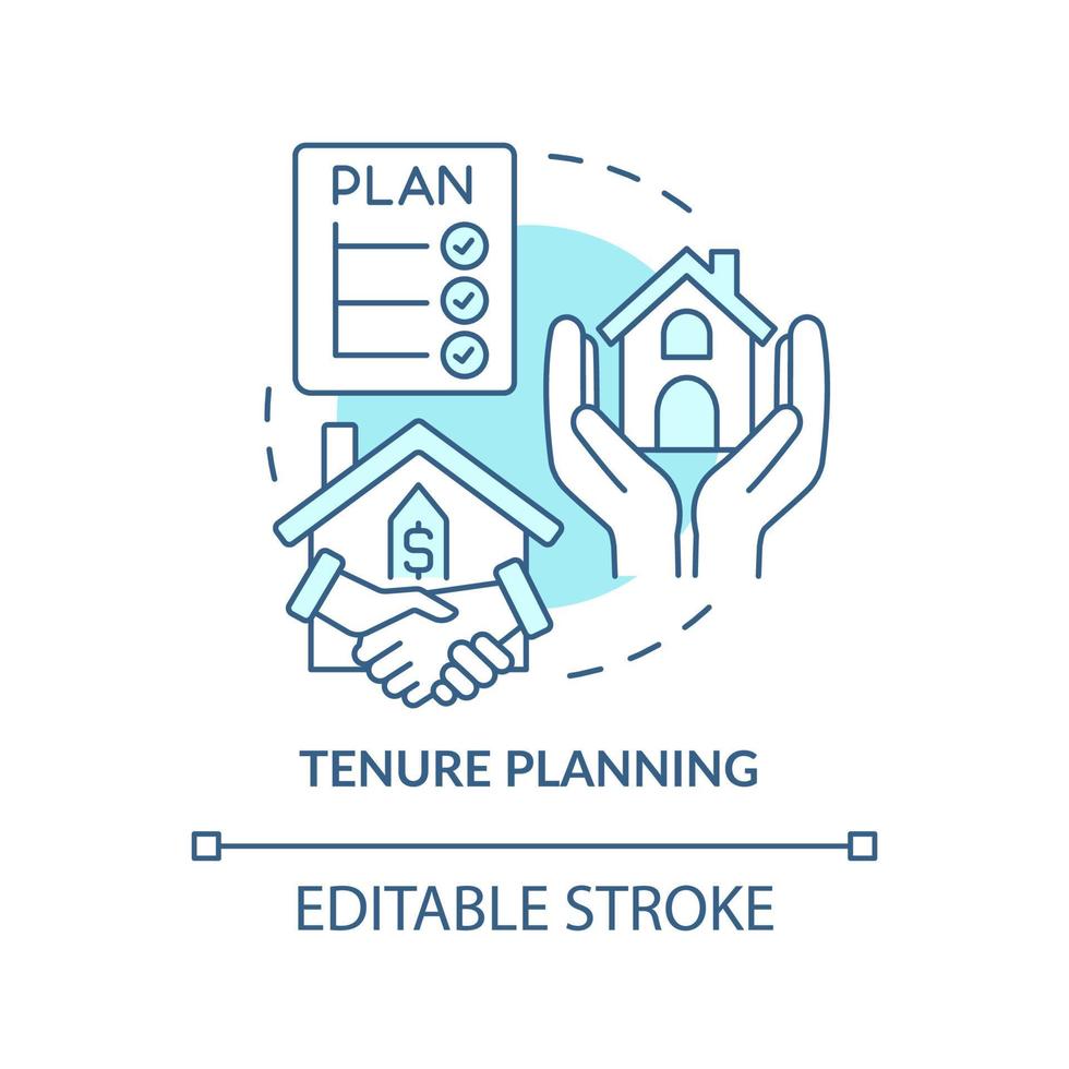 icono de concepto turquesa de planificación de tenencia. planificación del uso de la tierra idea abstracta ilustración de línea delgada. arreglo financiero. dibujo de contorno aislado. trazo editable. vector