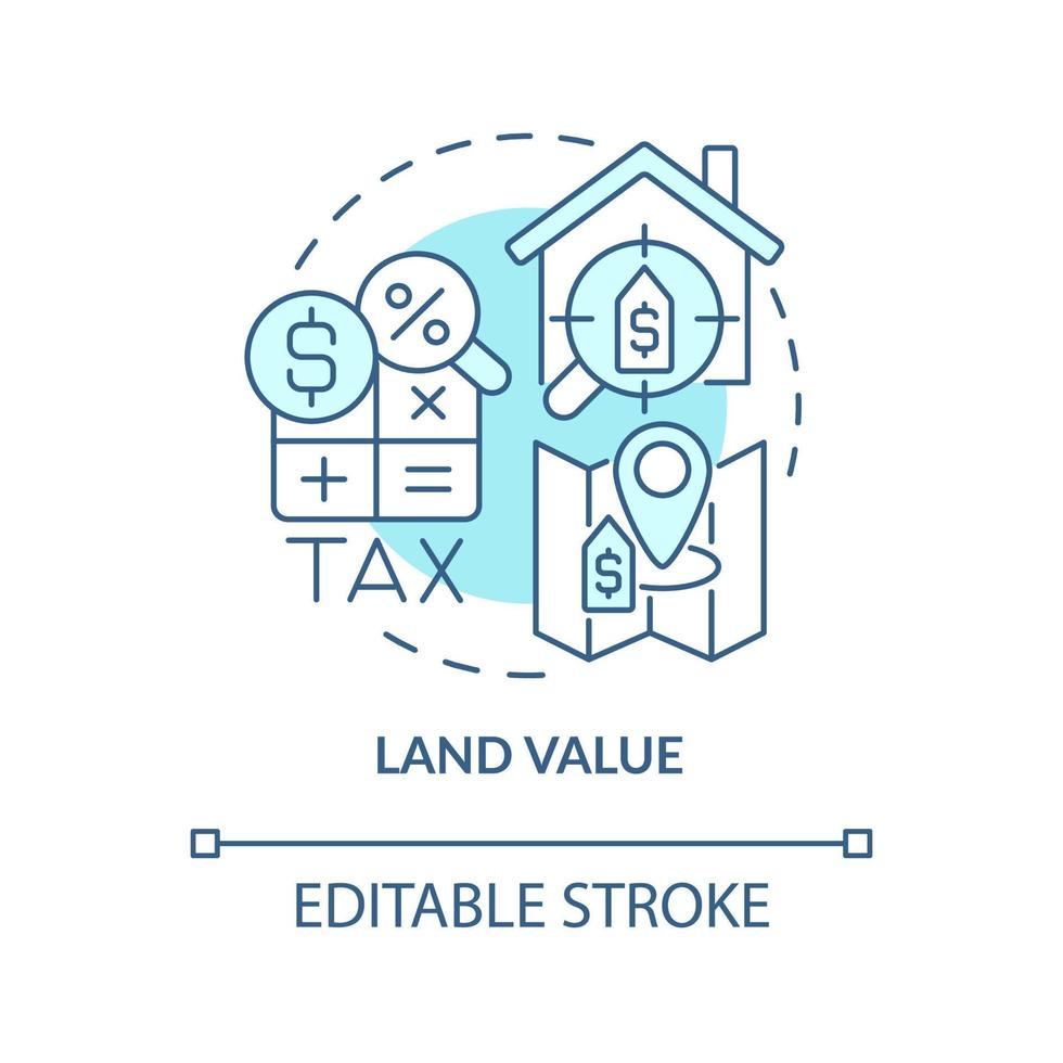 Land value turquoise concept icon. Land management practice abstract idea thin line illustration. Real estate taxation. Isolated outline drawing. Editable stroke. vector