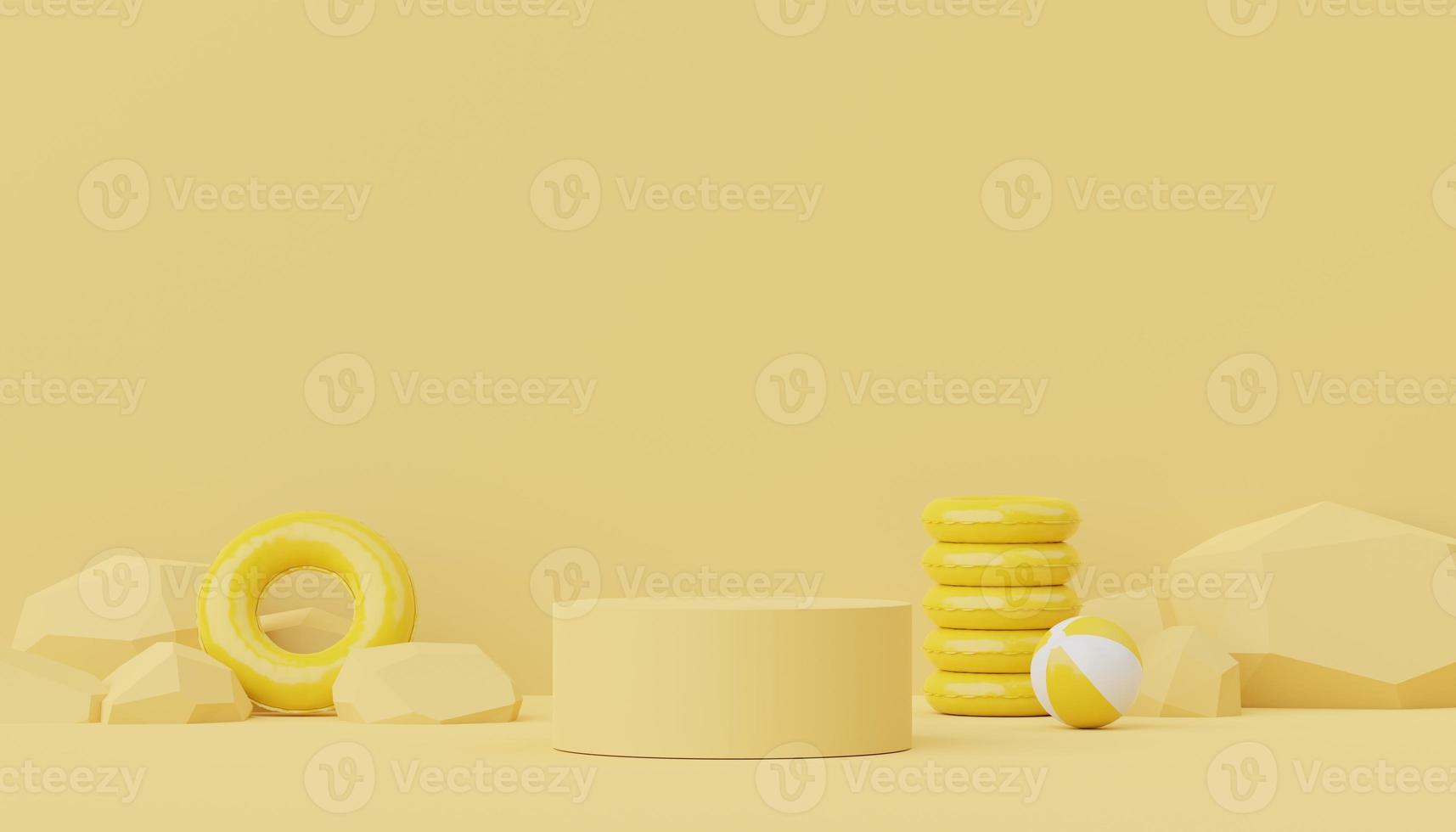 3d render of Abstract minimal  display podium for showing products or cosmetic presentation with summer beach scene. Summer time. photo