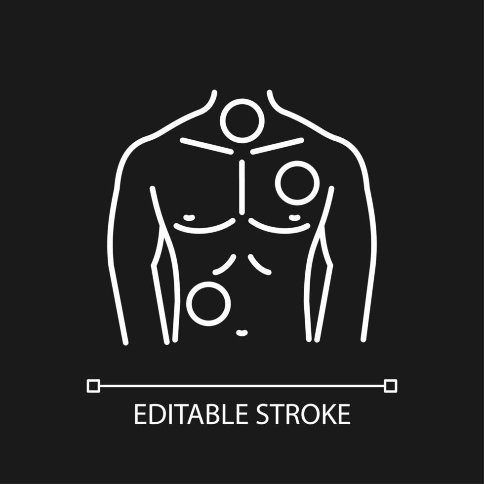 Metastases white linear icon for dark theme. Thorax, lungs tumor. Spreading of cancer. Pathogenic cells growth. Thin line illustration. Isolated symbol for night mode. Editable stroke. vector