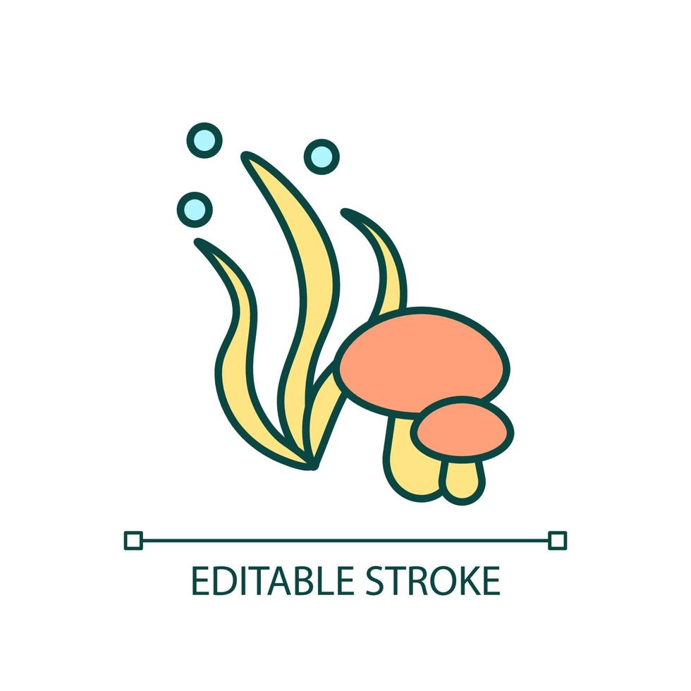 Alternative products RGB color icon. Mushrooms and seaweed. Vegetarian dieting. Vegan food. Isolated vector illustration. Simple filled line drawing. Editable stroke.