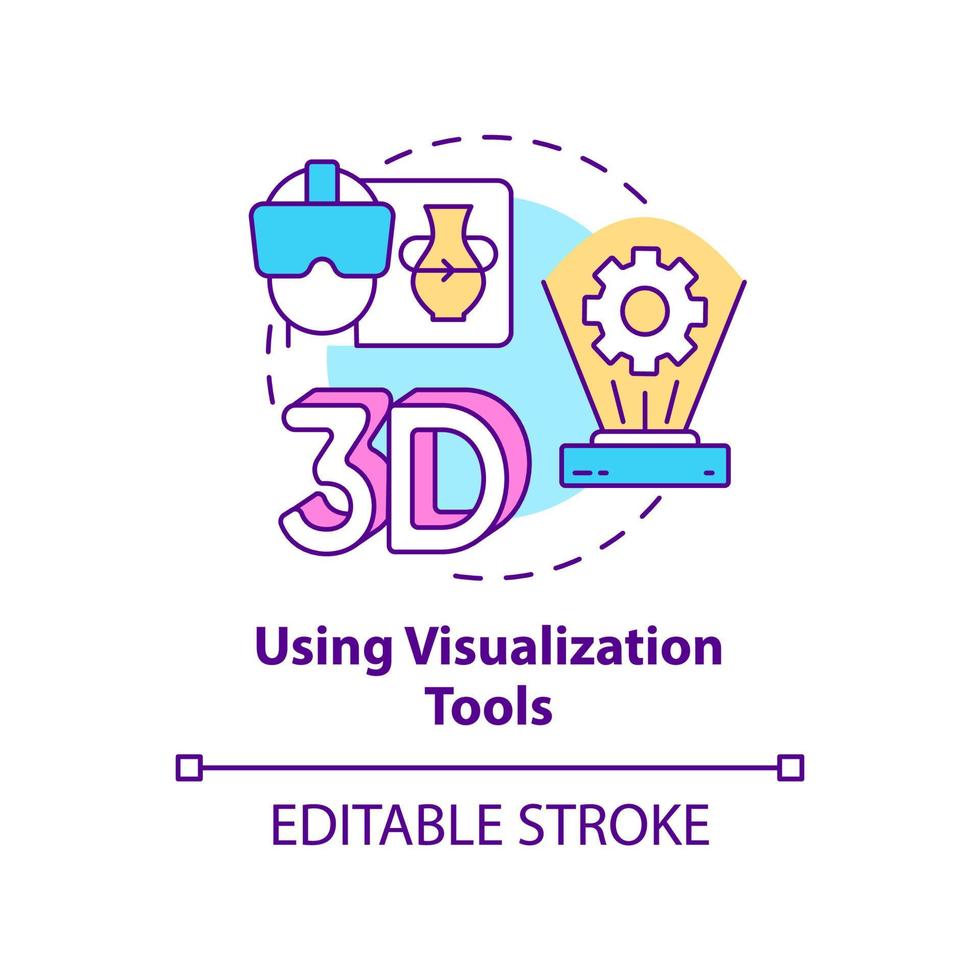 Using visualization tools concept icon. Augmented reality. Tech macro trends abstract idea thin line illustration. Isolated outline drawing. Editable stroke. vector
